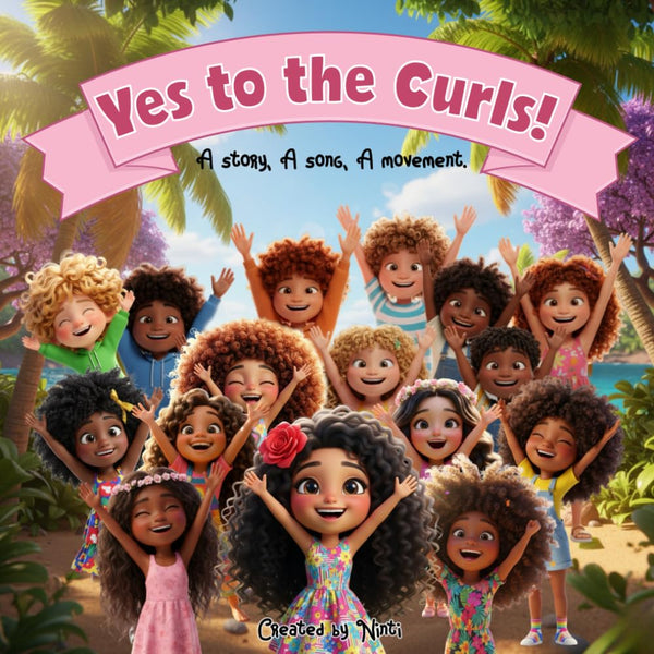 Yes to the Curls book cover featuring a joyful child with beautiful curls